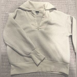 White Collared Sherpa Quarter Zip Sweater